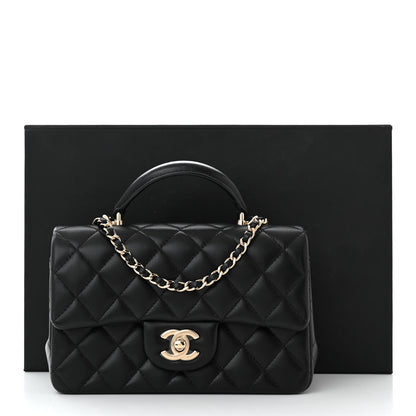 Chanel Lambskin Quilted Mini Top Handle Rectangular Flap Black 11 of 11