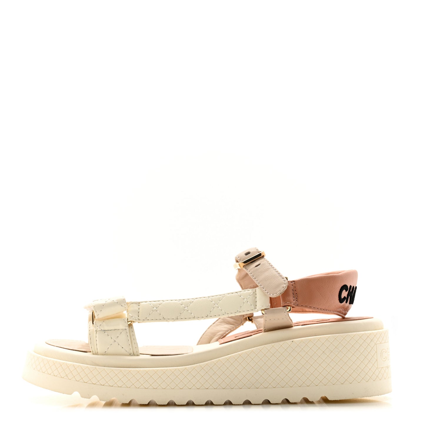 Lambskin Logo Platform Sandals 37 Beige Ivory White