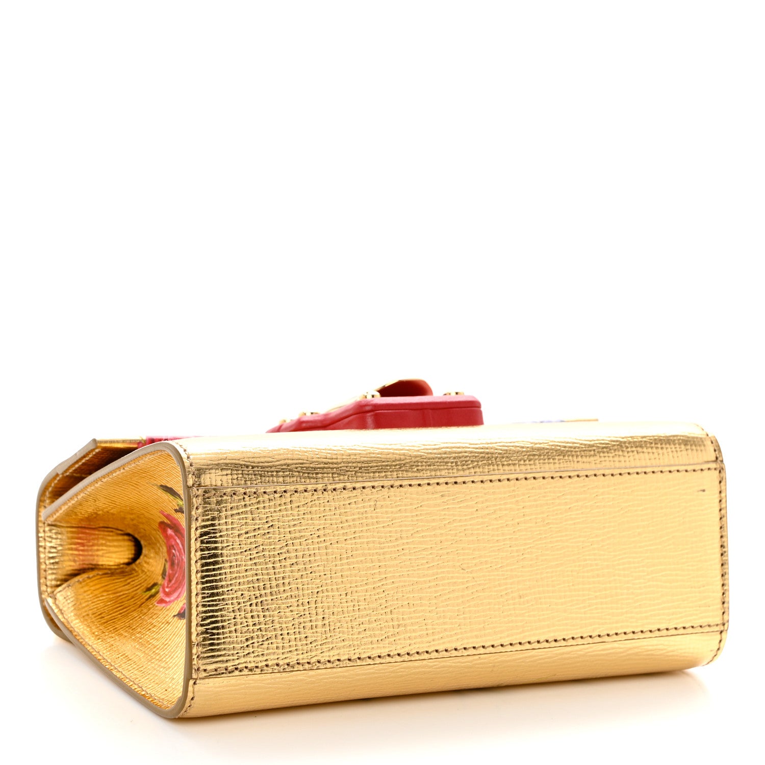 Dolce & Gabbana Metallic Calfskin Crystal Embellished Lucia Shoulder Bag Gold Multicolor 3 of 10