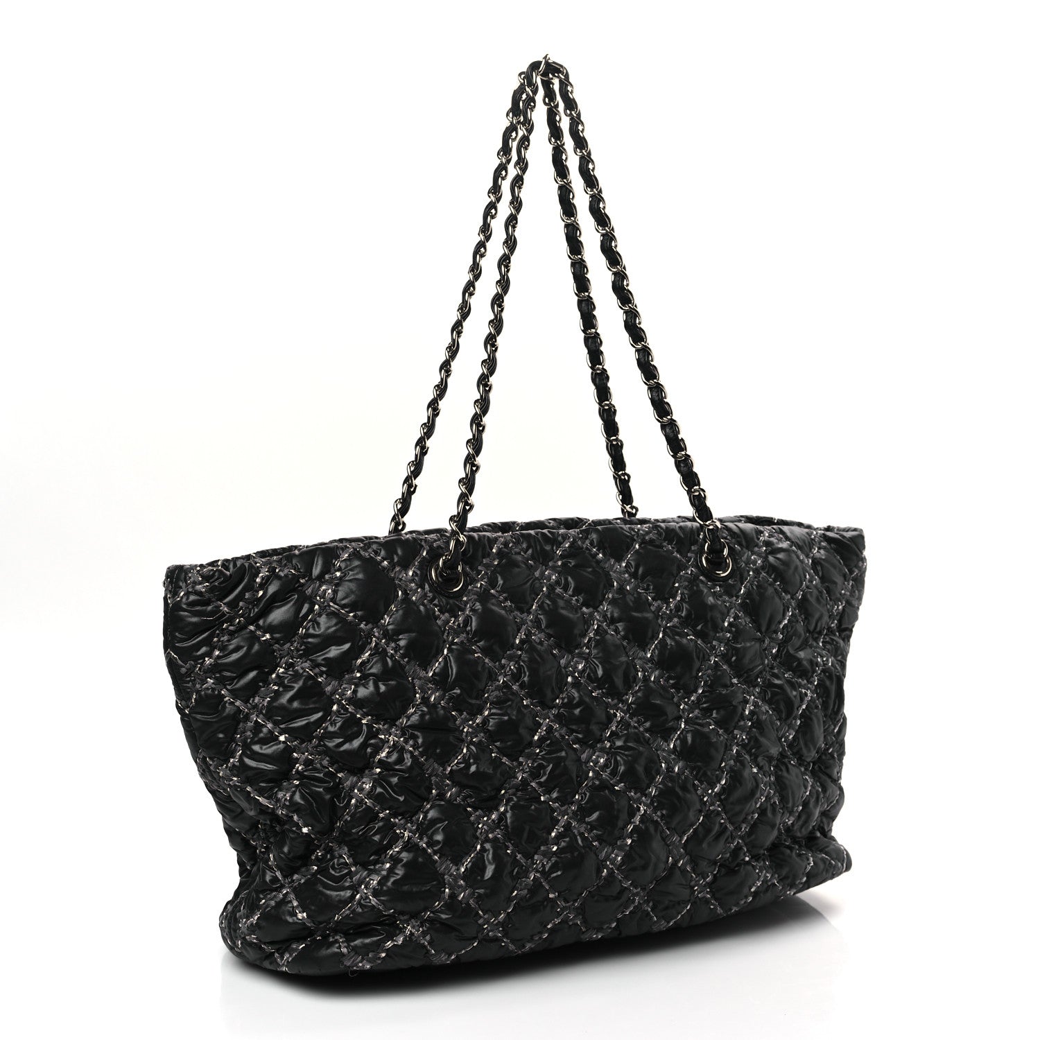 Chanel Nylon Quilted Tweed Stitch Bubble Tote Black 3 of 9