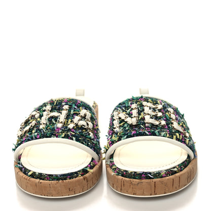 Chanel Tweed Cork Mule Sandal 37 White Multicolor 2 of 9