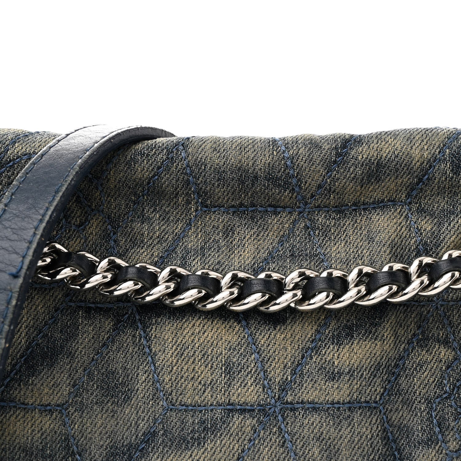 Chanel Denim Quilted Camellia Embroidered Medium Flap Blue 8 of 12