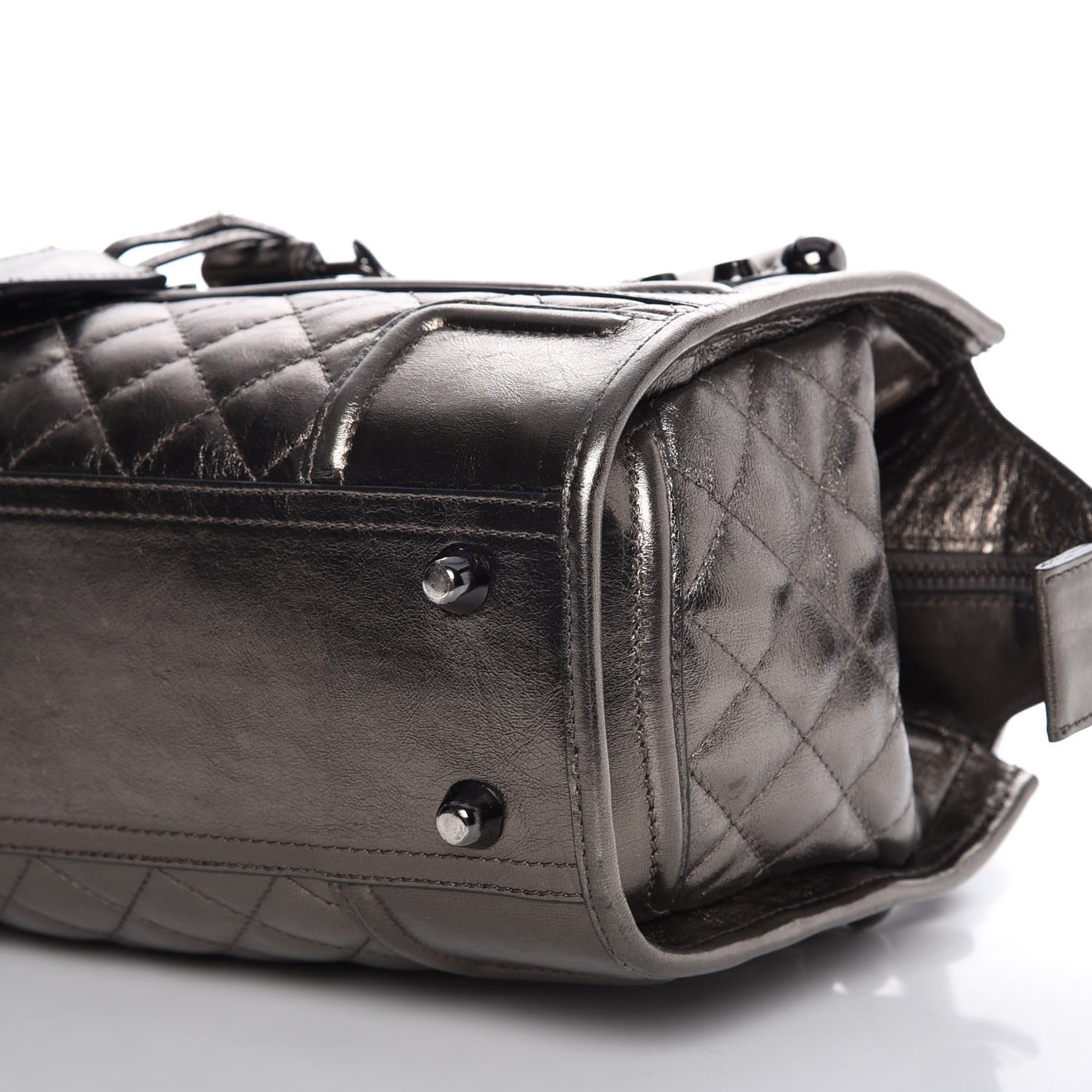 Metallic Calfskin Quilted Mini Manor Tote Pewter