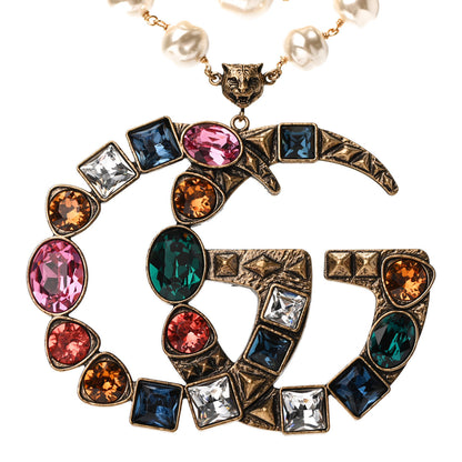 Gucci Crystal Pearl Marmont Necklace Aged Gold Multicolor 3 of 4
