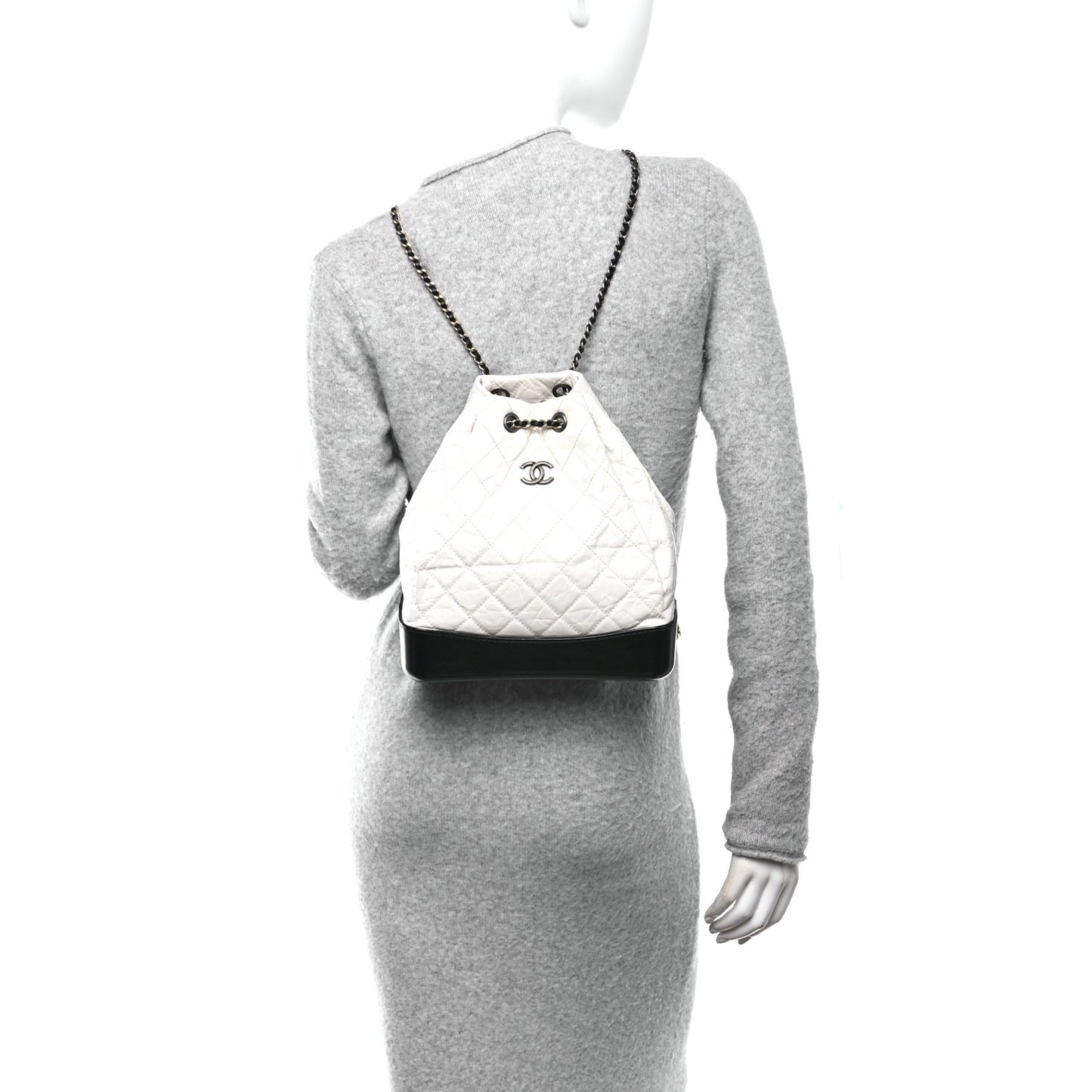 Aged Calfskin Quilted Gabrielle Backpack Black White