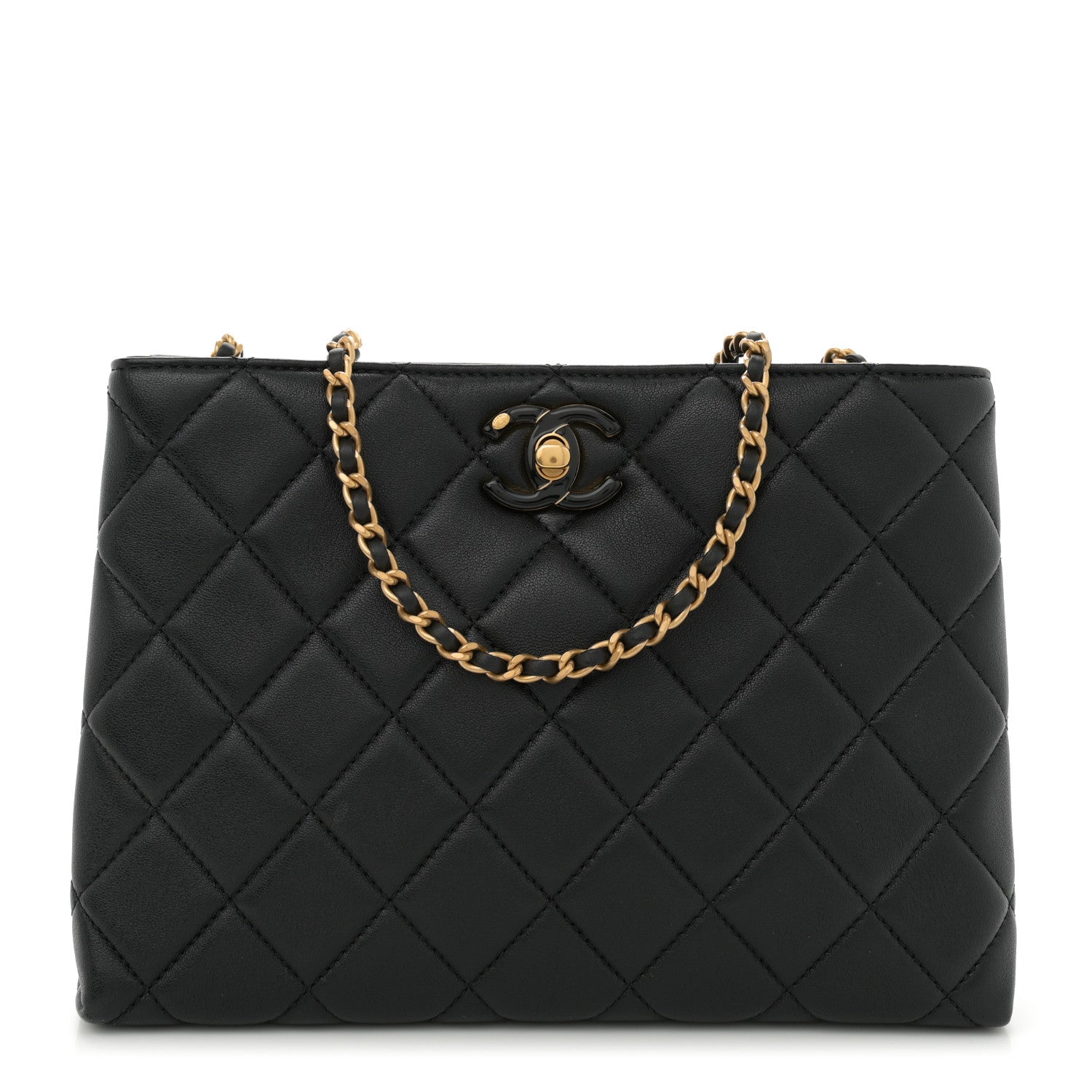 Chanel Shiny Lambskin Quilted Enamel CC Shoulder Bag Black 1 of 12