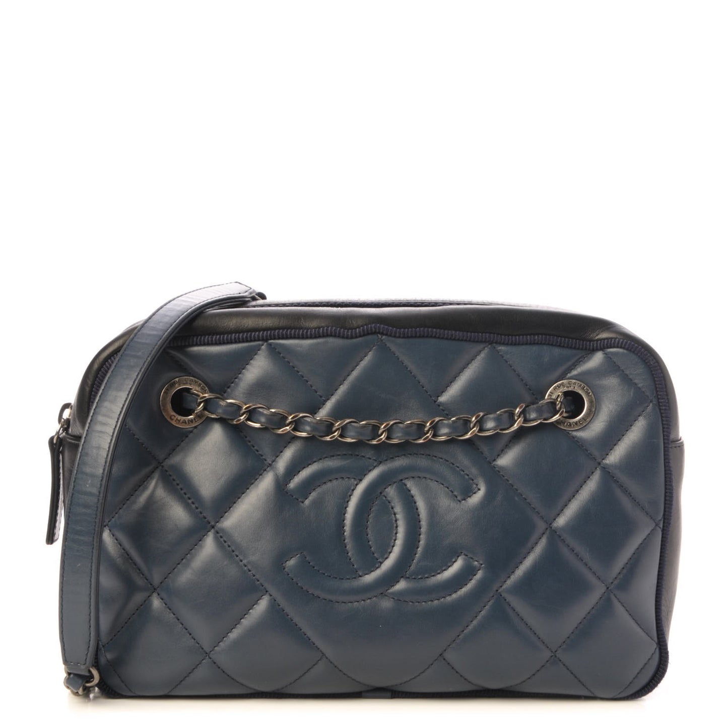 Calfskin Quilted Small Ballerine Camera Case Dark Blue