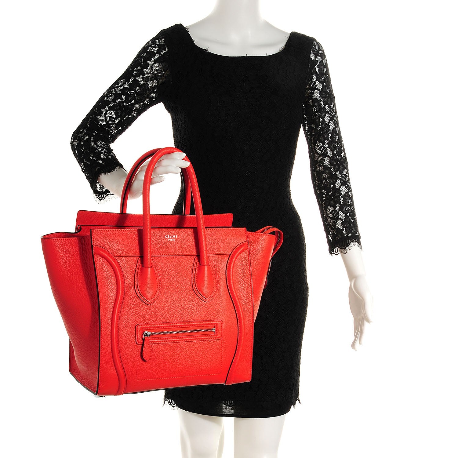 Celine Drummed Calfskin Mini Luggage Vermillion 2 of 8