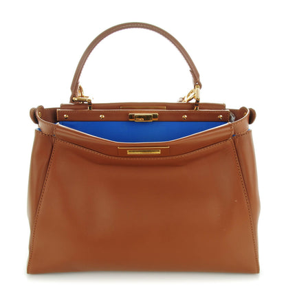 Fendi Vitello Morgan Shiny Nappa Medium Peekaboo Iconic Satchel Cuoio Bluette 1 of 8