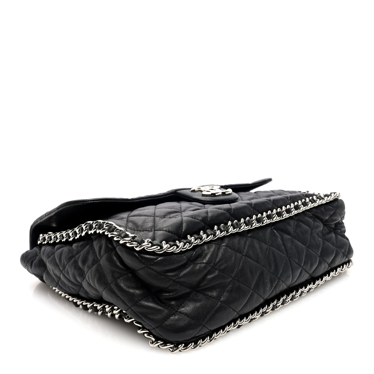 Washed Lambskin Quilted Maxi Chain Around Flap Black