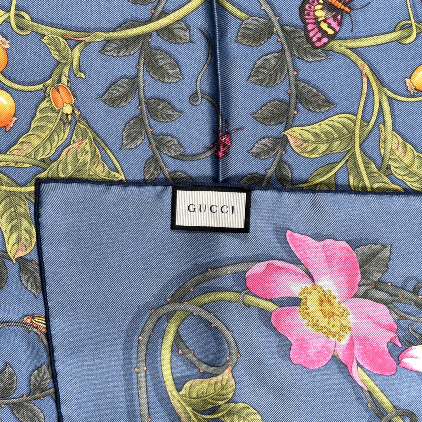 Silk Twill Flowerwebby Square Scarf Sky Blue