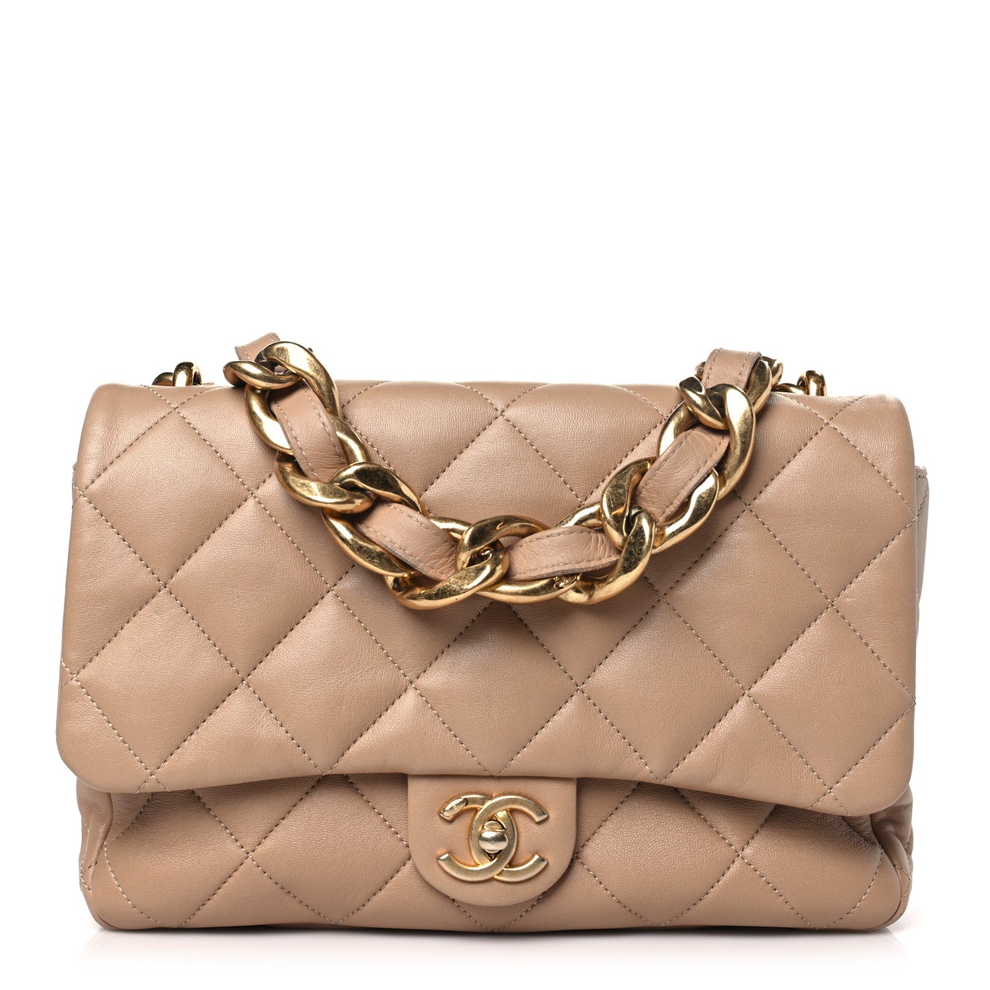 Lambskin Quilted Large CC Funky Town Flap Beige