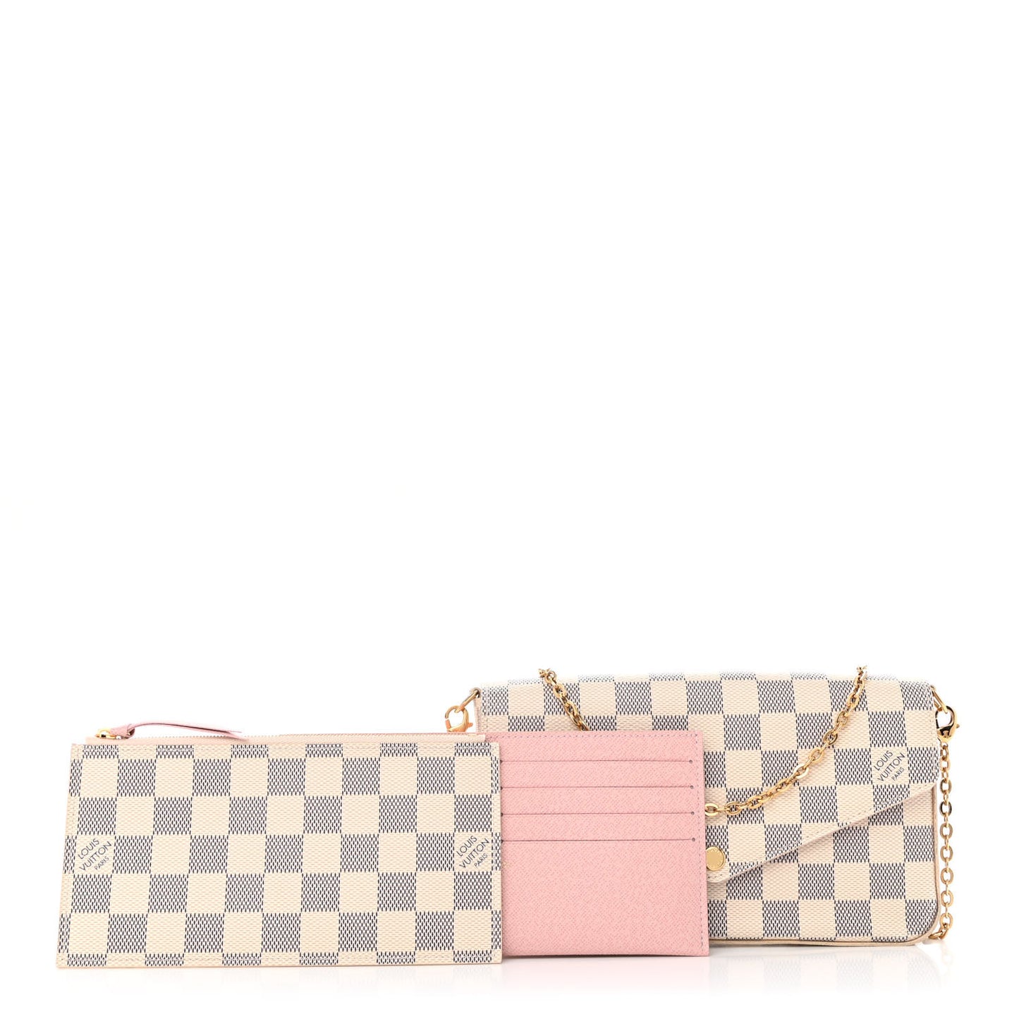 Damier Azur Pochette Felicie Chain Wallet Rose Ballerine