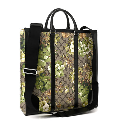 Gucci GG Supreme Monogram Blooms Vertical Tote Beige New Military Black 3 of 12