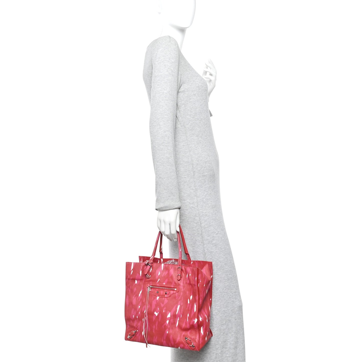 Supple Calfskin Printed Papier A5 Zip Around Tote Red Pink White