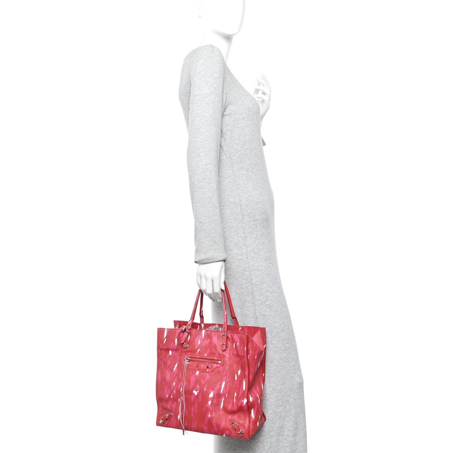 Balenciaga Supple Calfskin Printed Papier A5 Zip Around Tote Red Pink White 2 of 13