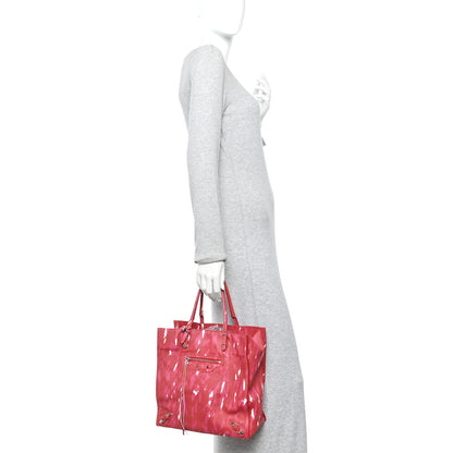 Balenciaga Supple Calfskin Printed Papier A5 Zip Around Tote Red Pink White 2 of 13