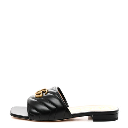 Gucci Nappa Matelasse GG Marmont Flat Slide Sandals 38.5 Black 1 of 9