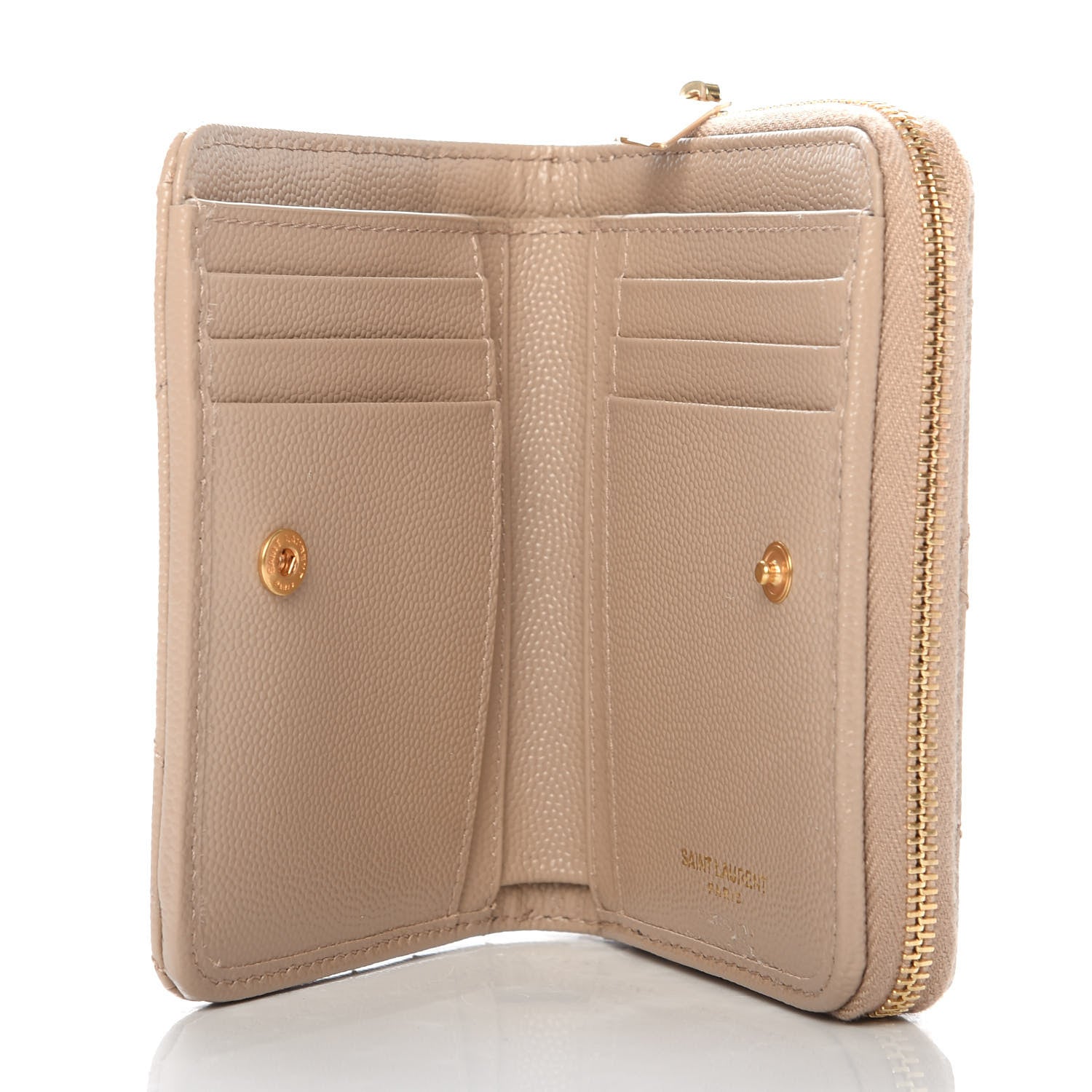 Saint Laurent Grain De Poudre Matelasse Chevron Monogram Compact Zip Around Wallet Dark Latte 6 of 10
