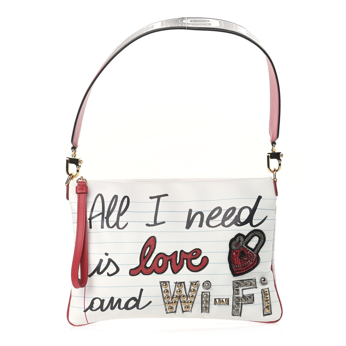 Calfskin All I Need is Love and Wifi Shoulder Bag White Multicolor