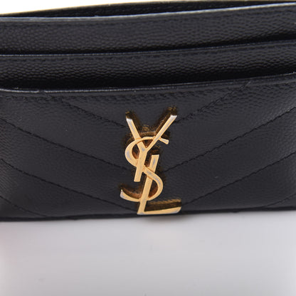 Saint Laurent Grain De Poudre Matelasse Chevron Monogram Credit Card Case Black 9 of 12