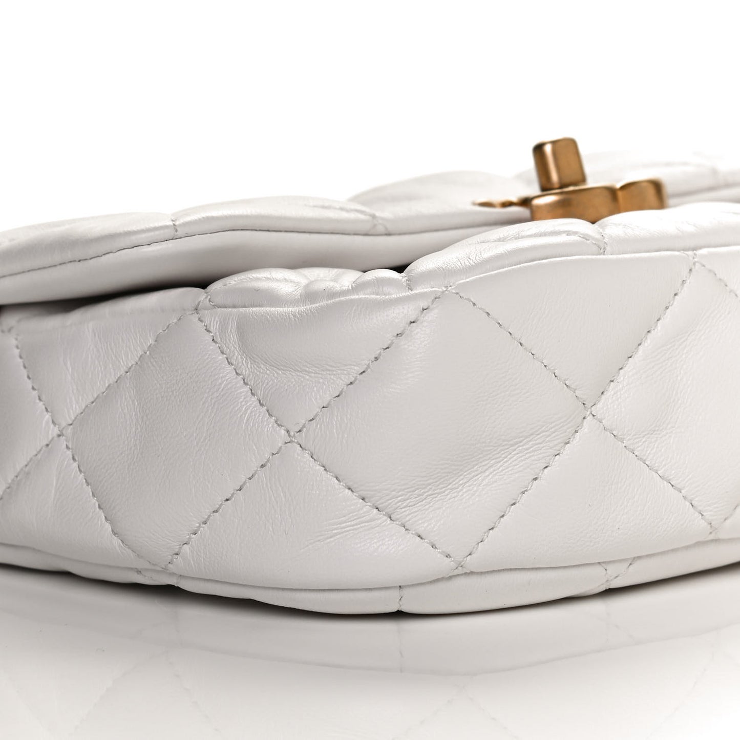 Lambskin Quilted Mini Lacquered Chain Flap White