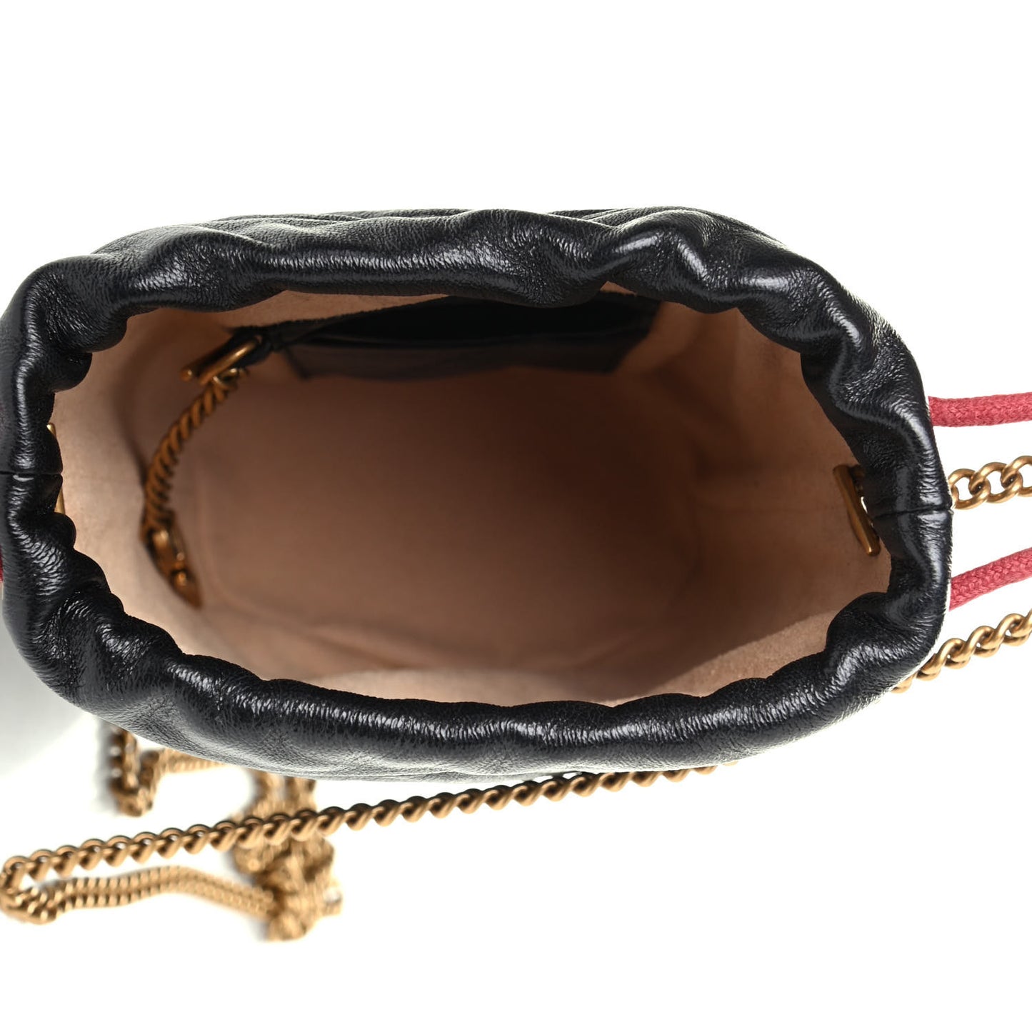 Vintage Effect Calfskin Matelasse Diagonal Mini Torchon GG Marmont 2.0 Bucket Bag Black
