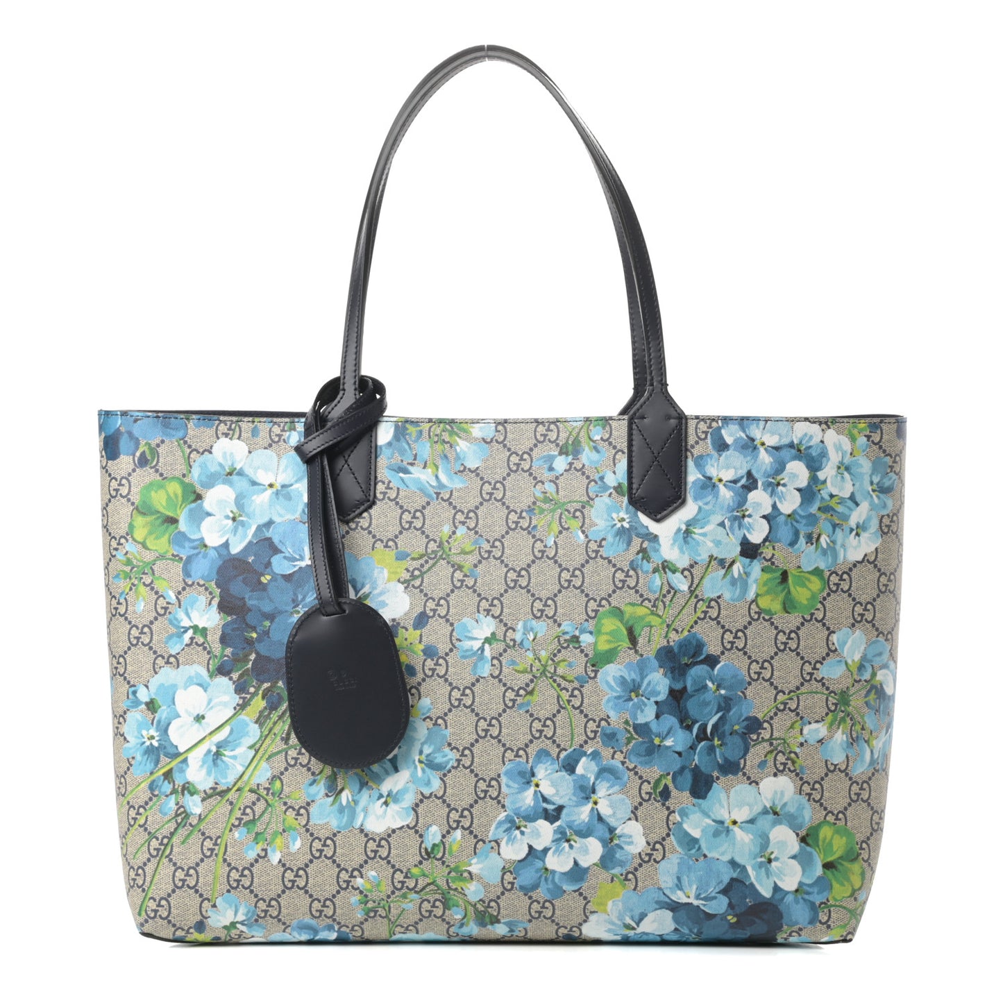 GG Supreme Monogram Blooms Medium Reversible Tote Beige Blue Navy