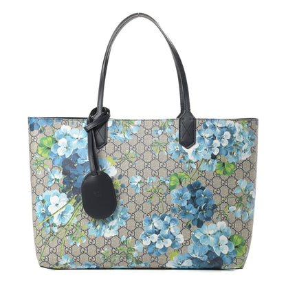 Gucci GG Supreme Monogram Blooms Medium Reversible Tote Beige Blue Navy 1 of 15