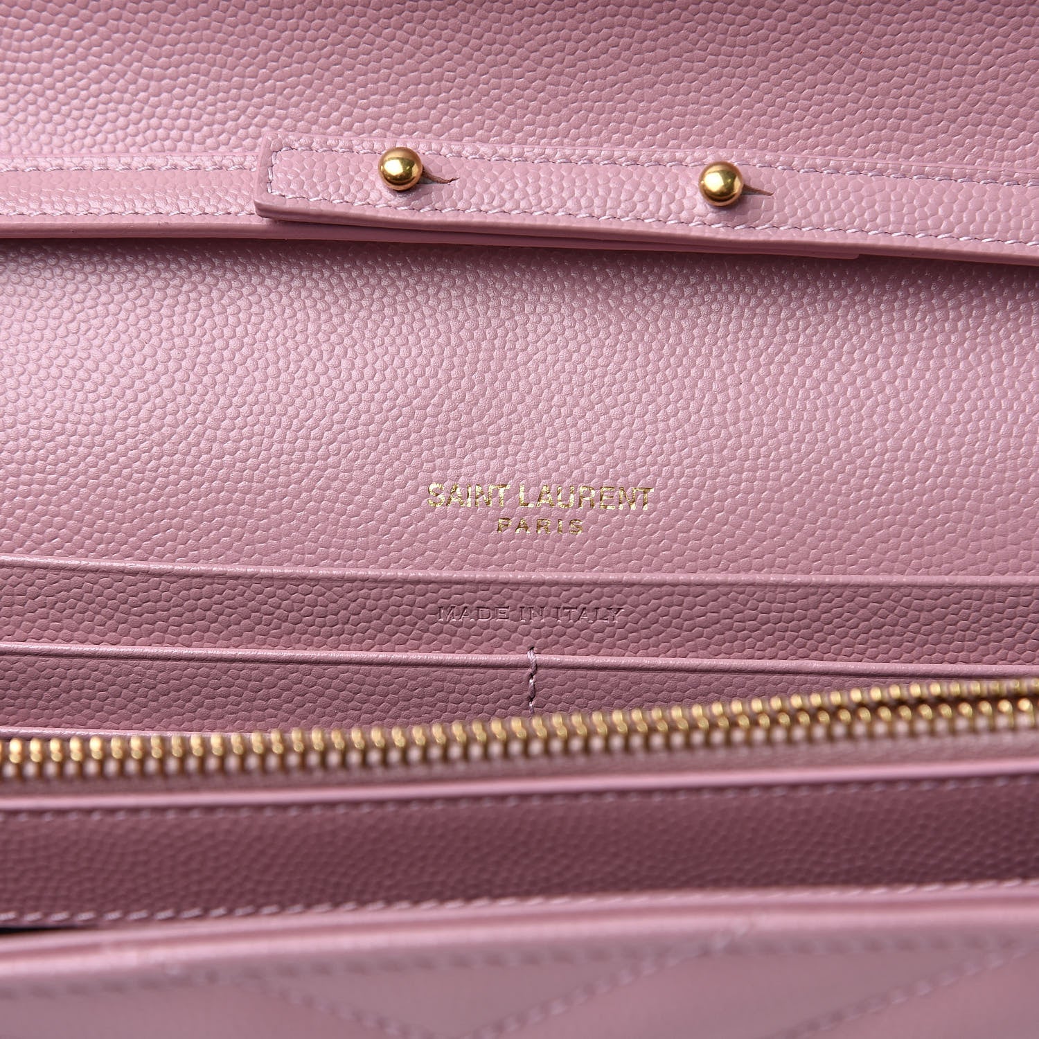 Saint Laurent Grain De Poudre Matelasse Chevron Monogram Chain Wallet Pale Pink 6 of 10