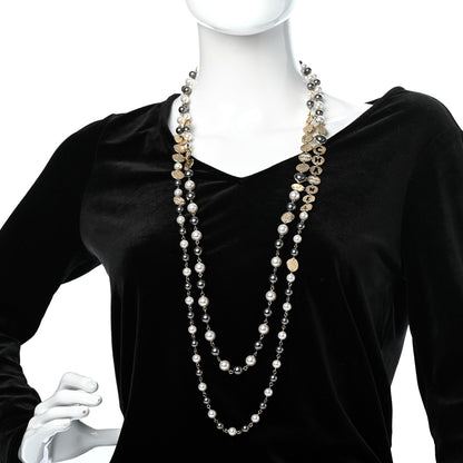 Chanel Pearl Papyrus Long Necklace Gold Pearly White Grey 2 of 5