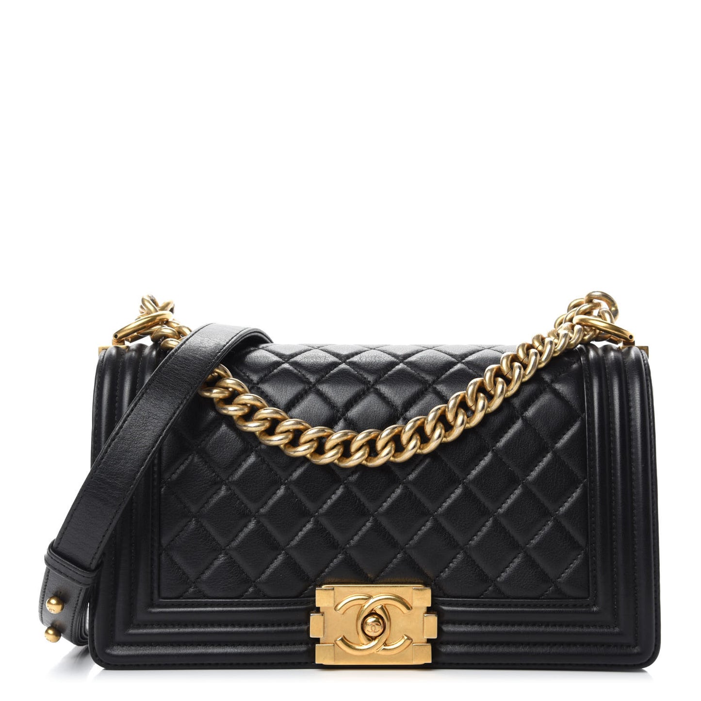 Calfskin Quilted Medium Boy Flap Black