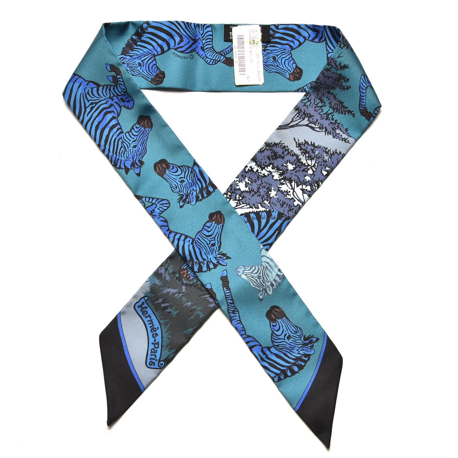 Hermes Silk Les Zebres Twilly Canard Noir Bleu Roy 1 of 5