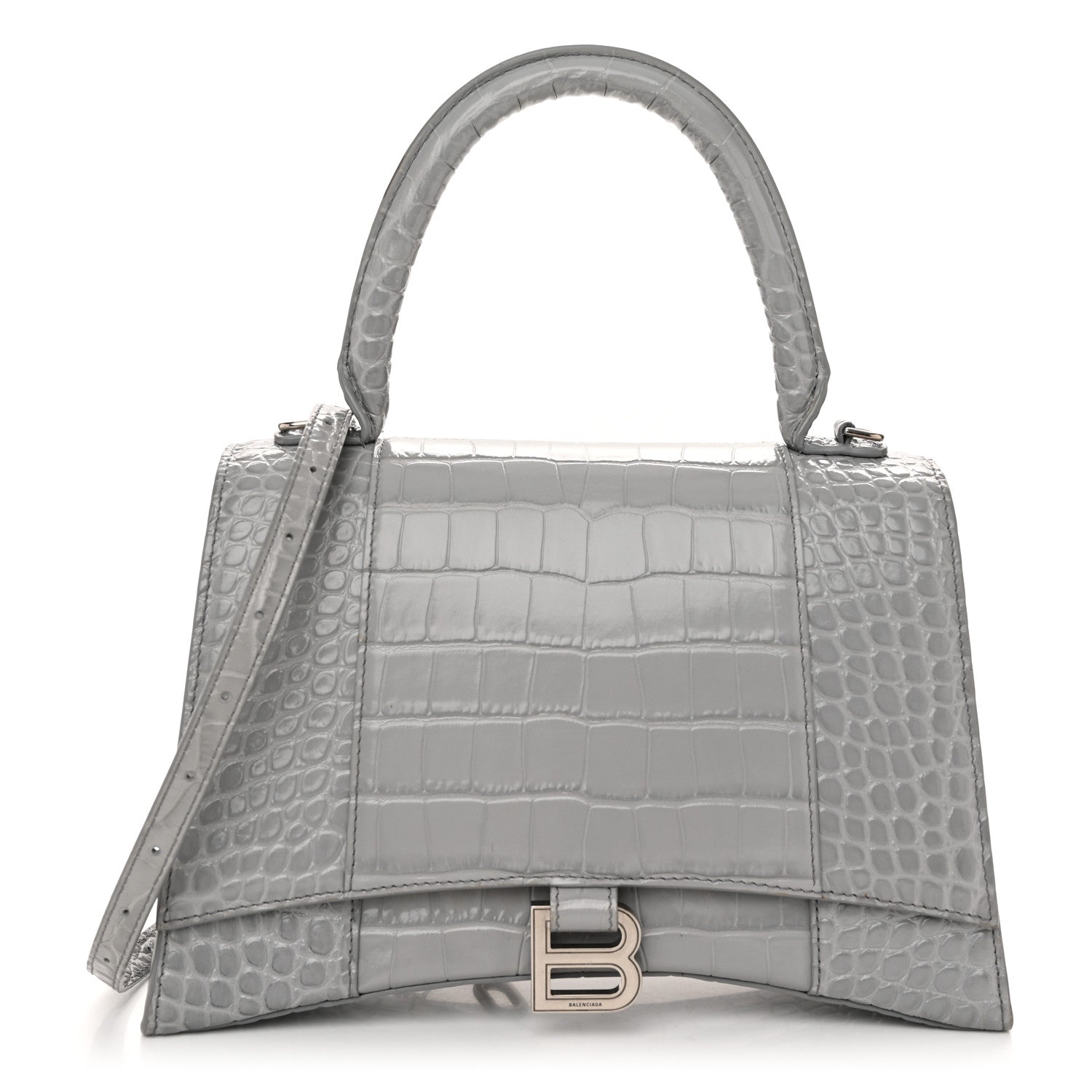 Balenciaga Shiny Calfskin Crocodile Embossed Medium Hourglass Top Handle Bag Balenciaga Grey 1 of 9