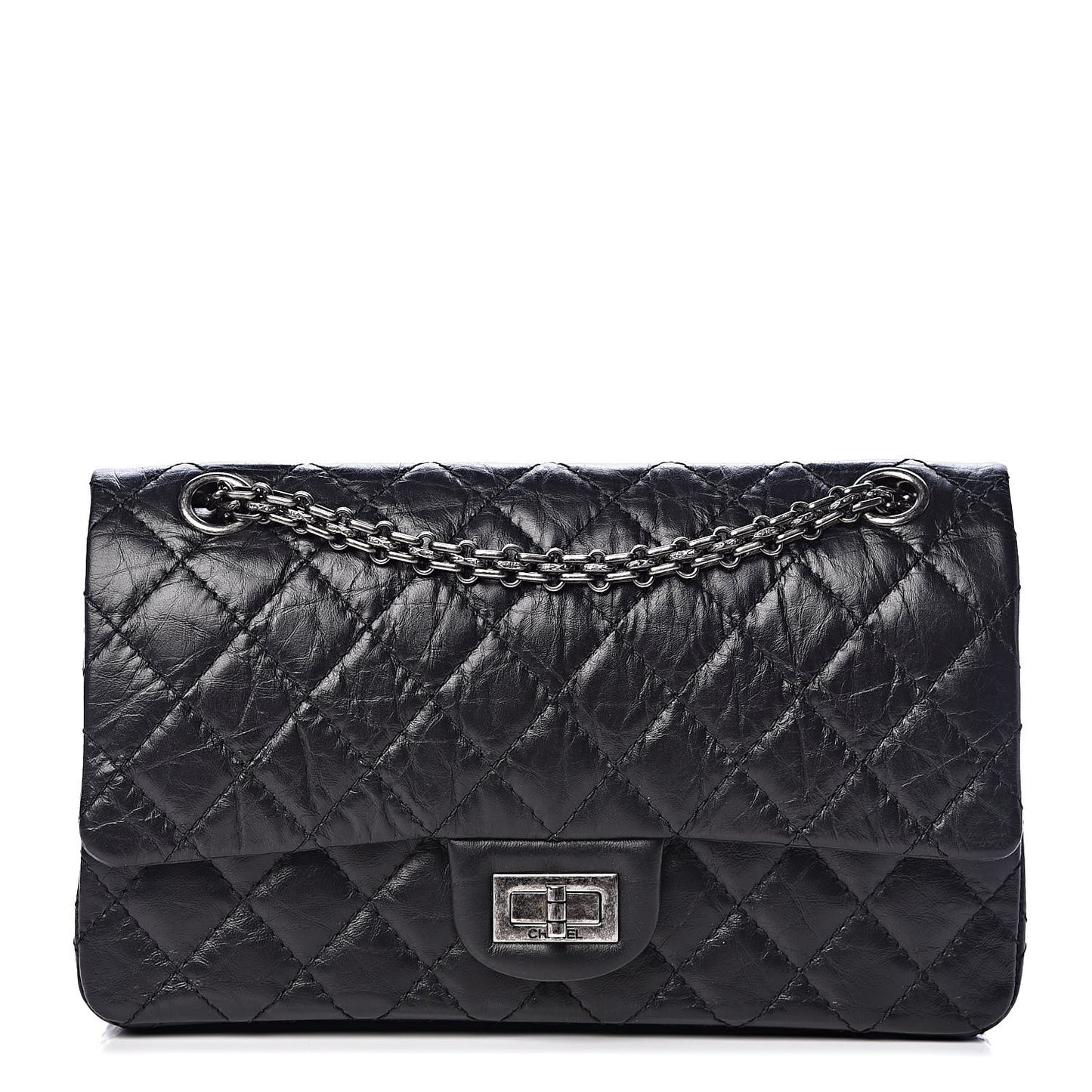 Aged Calfskin Quilted 2.55 Reissue 225 Flap Black