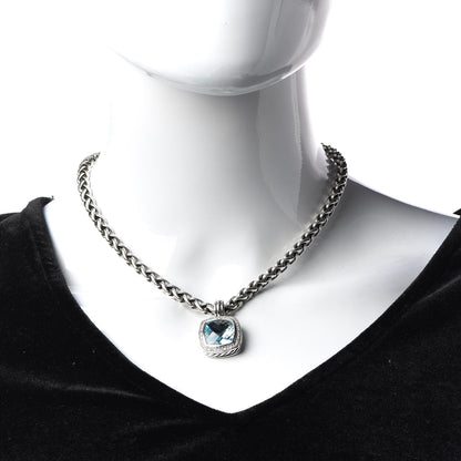 David Yurman Sterling Silver Diamond Blue Topaz 16mm Albion Enhancer Pendant Wheat Chain Necklace 2 of 6
