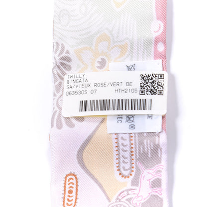 Hermes Silk Bingata Twilly Vieux Rose Vert De 4 of 4