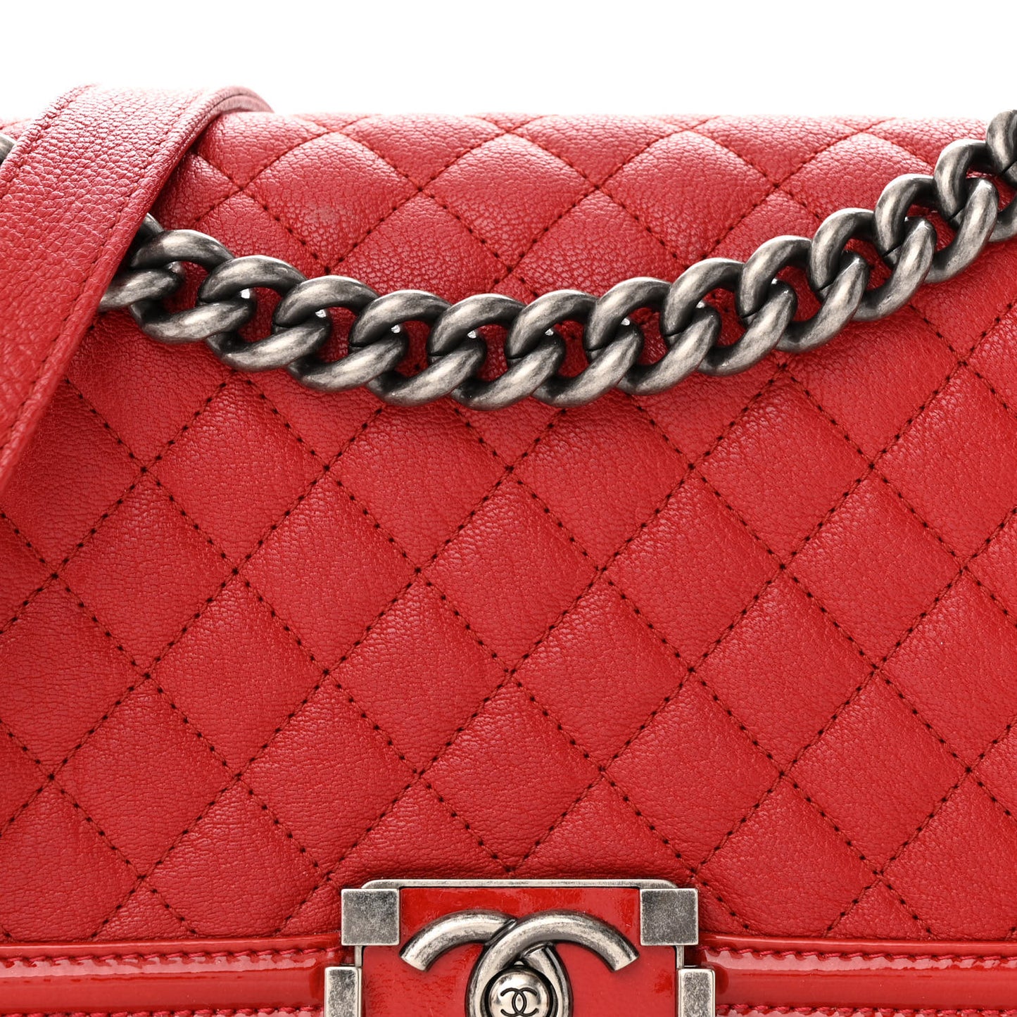 Goatskin Quilted Patent Medium Duo Boy Flap Red