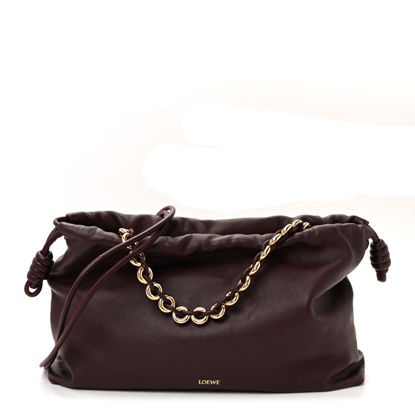 Mellow Nappa Donut Chain Large Flamenco Knot Clutch Dark Burgundy