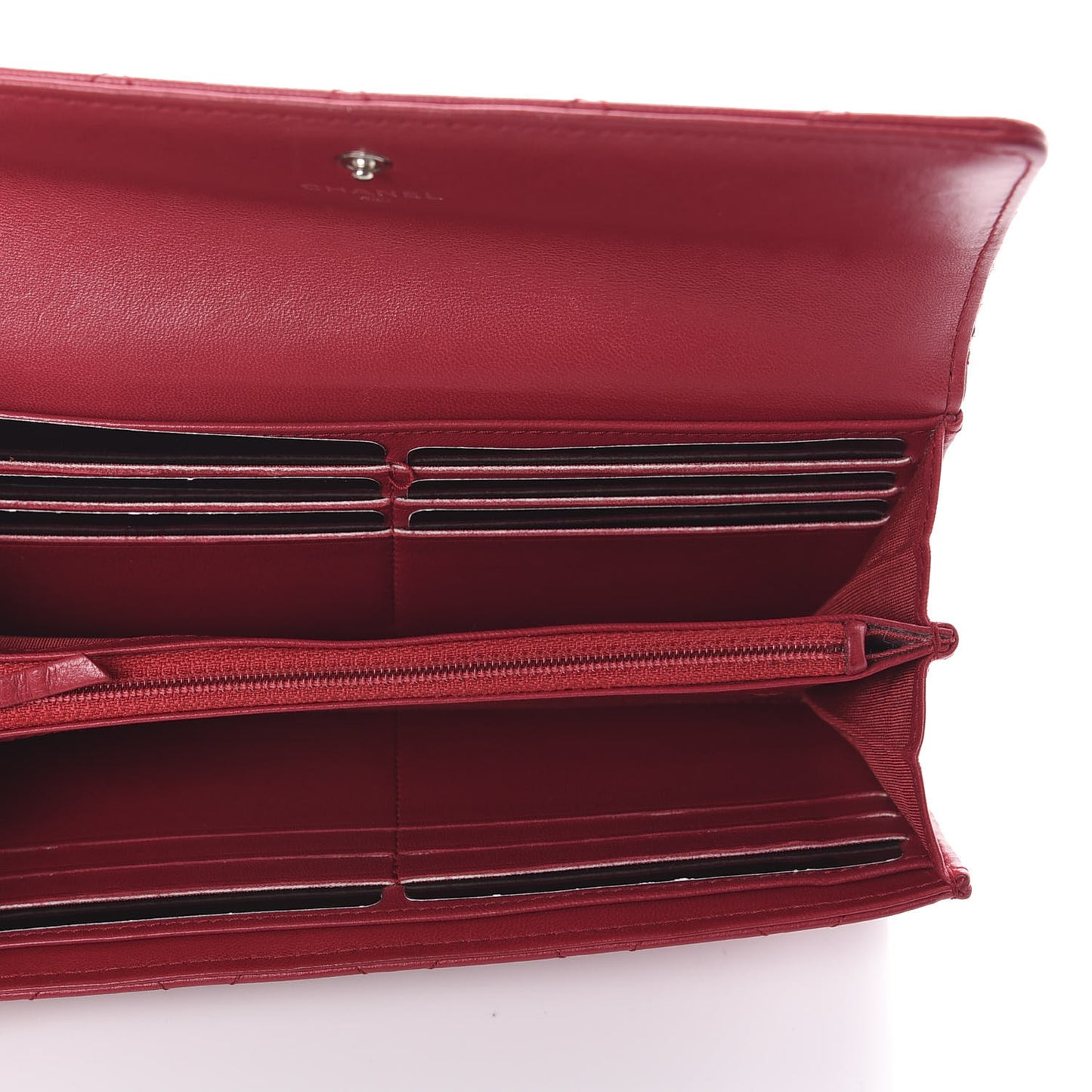 Calfskin Diamond Stitch Large Gusset Flap Wallet Dark Pink