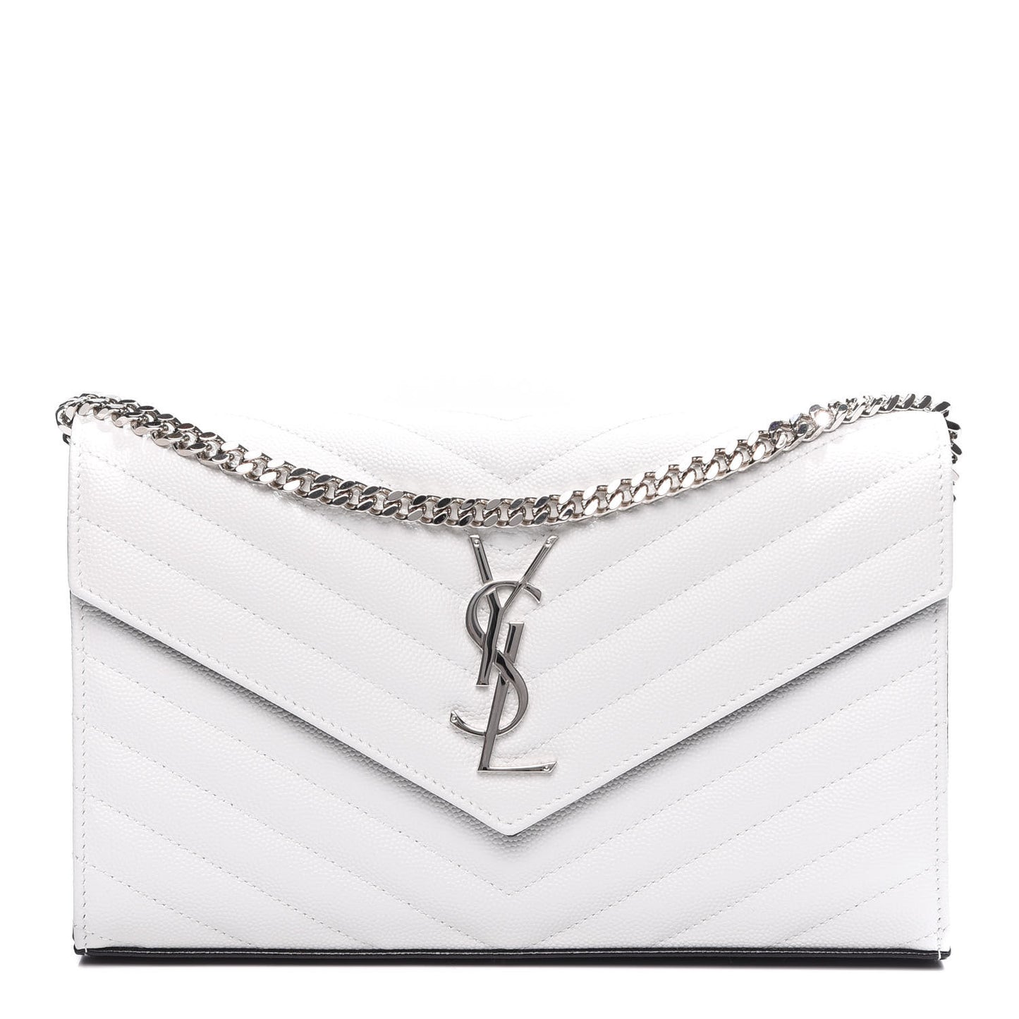 Grain De Poudre Matelasse Bi-Color Chevron Monogram Chain Wallet White Black