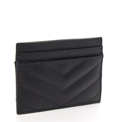 Saint Laurent Grain De Poudre Matelasse Chevron Monogram Credit Card Case Black 2 of 6