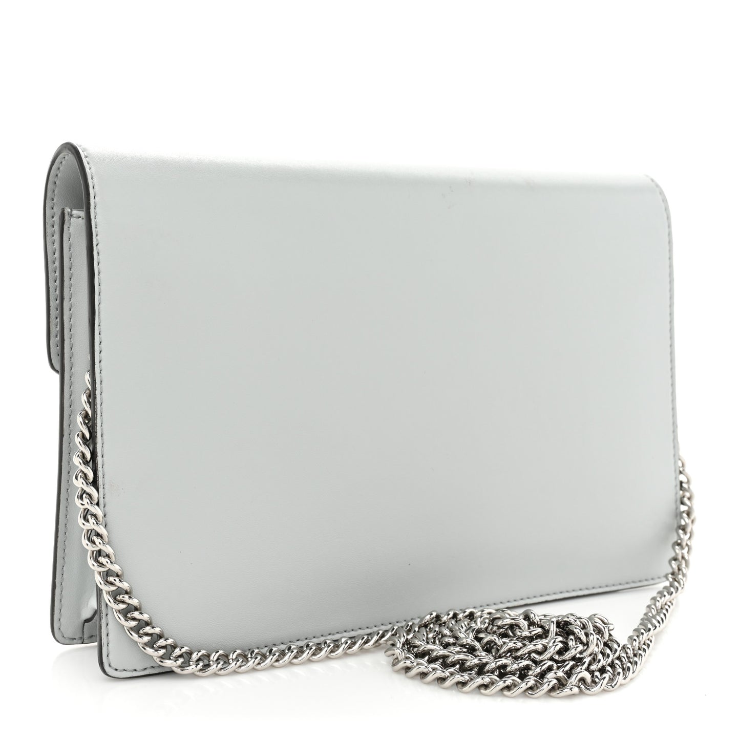 Vitello Liberty Crystal Embellished F is Fendi Medium Envelope Wallet on Chain Grigio Perla