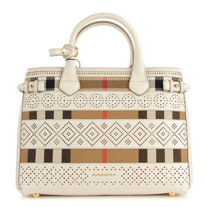 Burberry Calfskin House Check Perforated Medium Banner Tote Natural 1 of 9