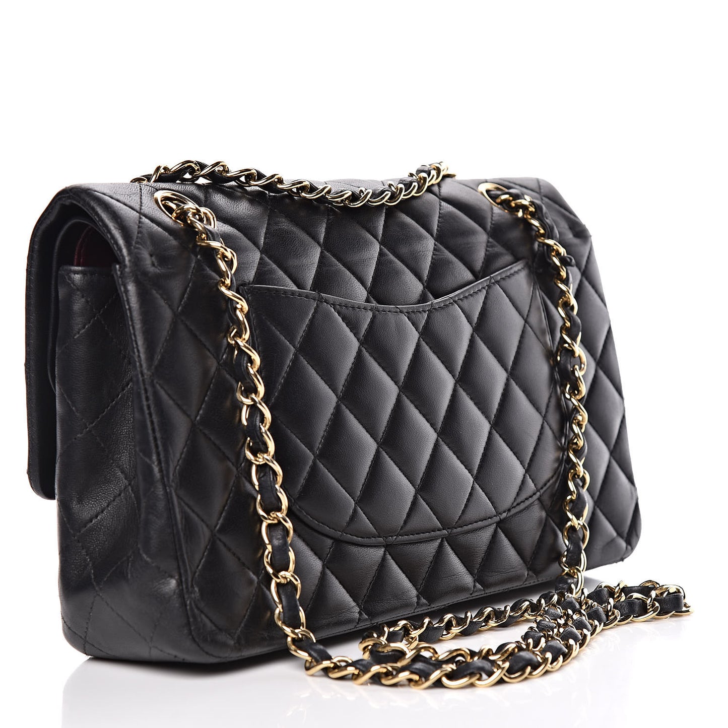 Lambskin Quilted Medium Double Flap Black