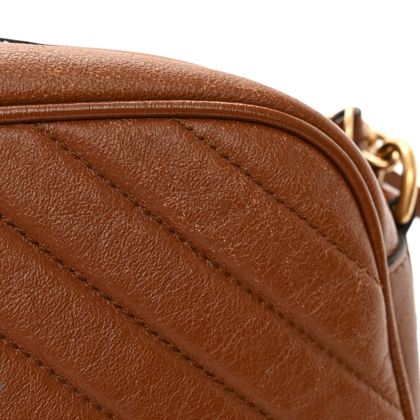 Glazed Calfskin Matelasse Diagonal Small GG Marmont Chain Shoulder Bag Cuir