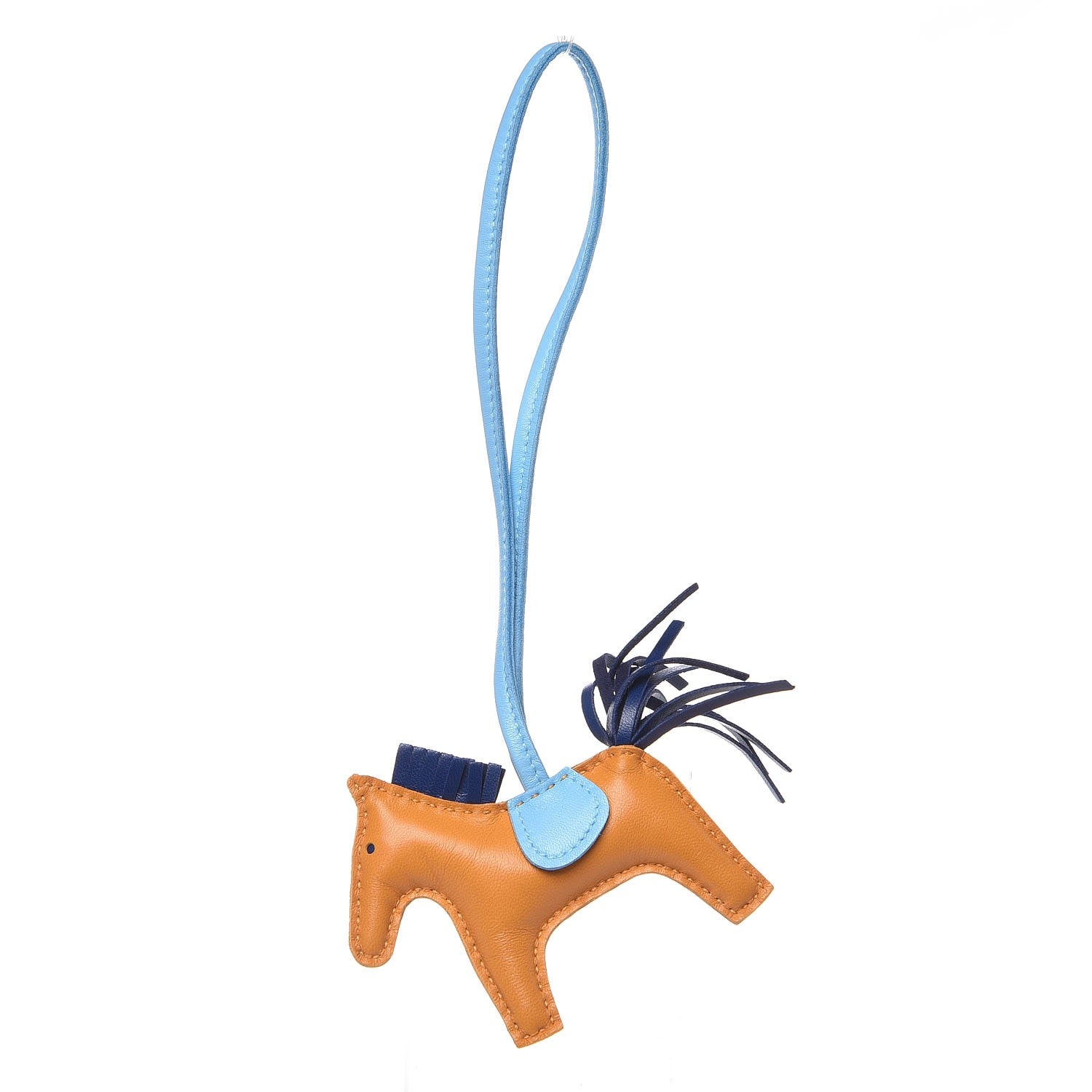 Hermes Milo Lambskin Grigri Rodeo Horse Bag Charm PM Naturel Bouton D'Or Celeste Bleu Saphir 1 of 4