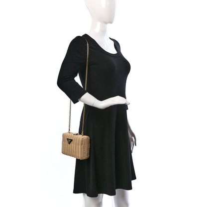 Prada Wicker Triangle Crossbody Clutch Naturale Black 2 of 9