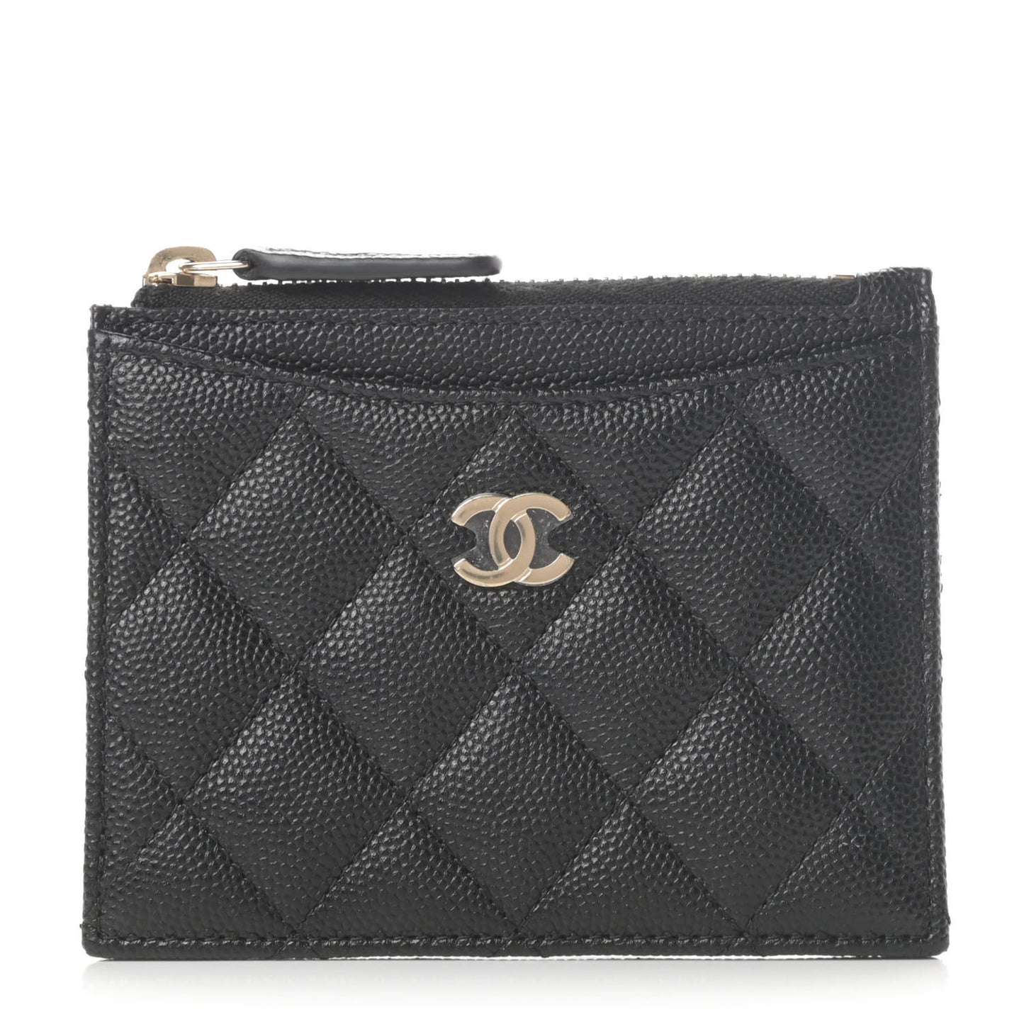 Caviar Quilted CC Zip Card Holder Black