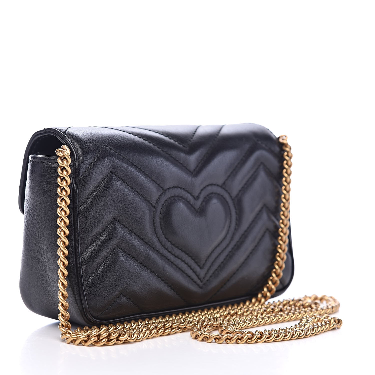 Gucci Calfskin Matelasse Super Mini GG Marmont Shoulder Bag Black 3 of 14